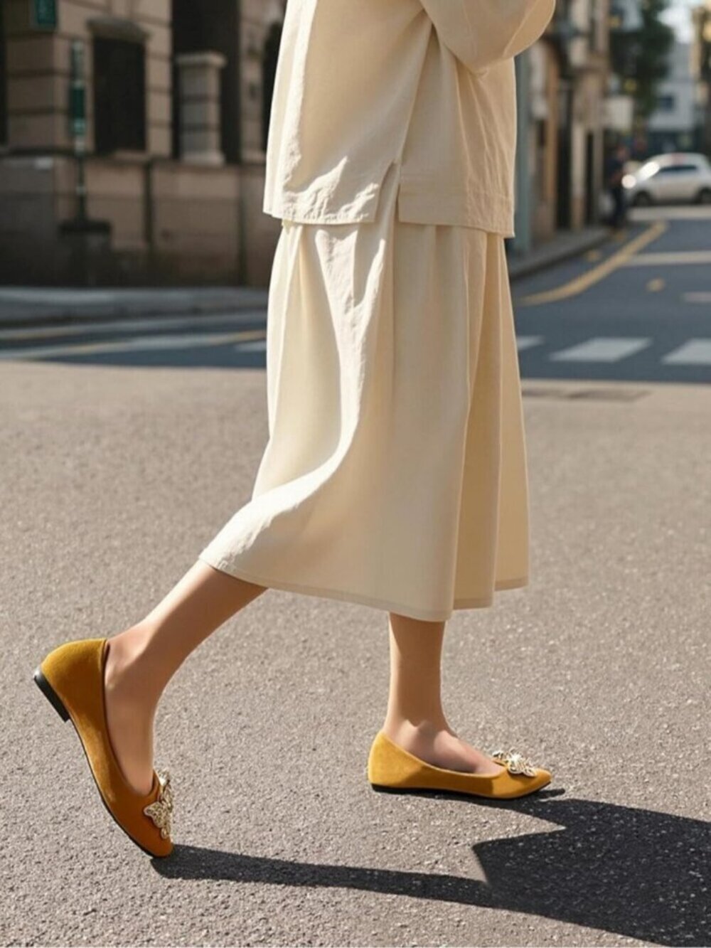 Women Light Brown Pointed Toe Pearl Flats Faux Suede Comfort Dress Flats Casual - Picture 2 of 6